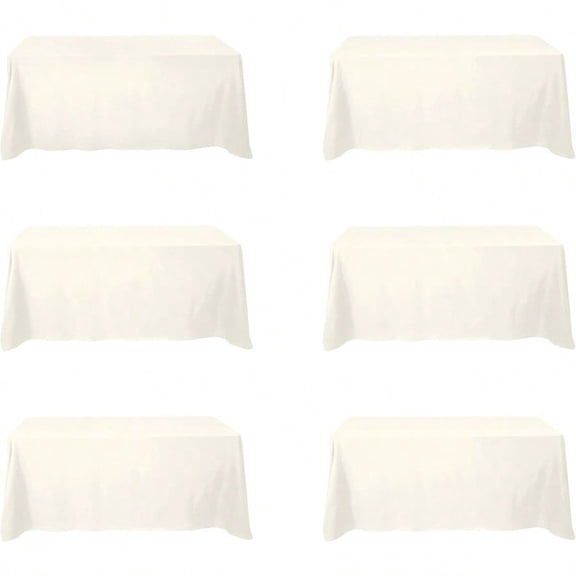6 Pack Ivory Tablecloths For 6 Foot Rectangle Tables 90 X 132 Inch 6ft Rectangular Bulk Linen Polyester Fabric Washable Cloth Cover For Wedding Reception Banquet Birthday Party
