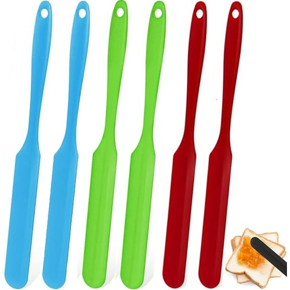 6 Pack Jam Spreaders,Cake Cream Butter Spatulas Mixing Batter Scraper for Jars Baking Cake Icing,Silicone Jar Spatula Heat Resistant Kitchen Spatulas with Long Handle (Blue,Red,Green)