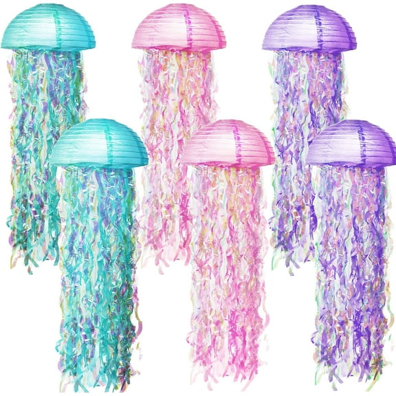 6 Pack Jellyfish Paper Lanterns - Versatile Hanging Lantern Decor with Shiny Strips