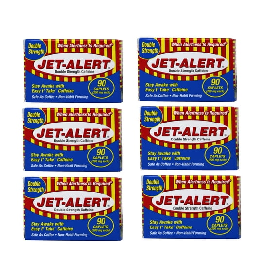 6 Pack Jet Alert Double Strength Alertness Aid 200mg Caplets 90 Each