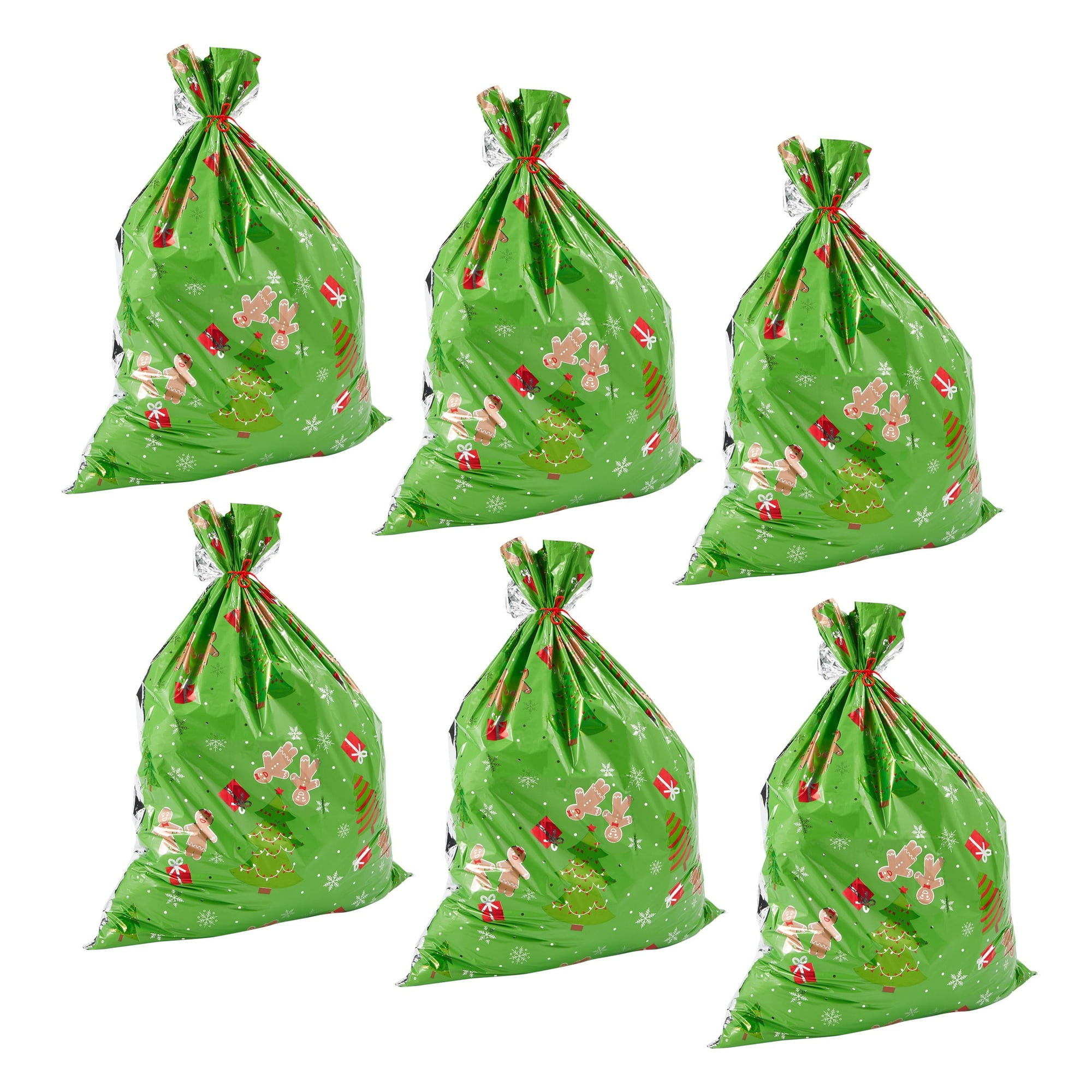 6 Pack Jumbo Christmas Gift Wrapping Bags for Oversized Holiday Present Large Plastic Sacks with Strings Xmas Gingerbread Man 36 x 48 in Walmart