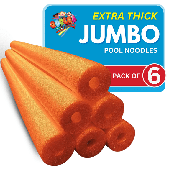 Oodles of Noodles Jumbo Pool Noodles - 6 Pack - Approx. 55 inch x 3.5 inch Hollow Core Pool Noodles Foam Tube (Orange)
