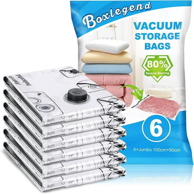 6 Pack Jumbo Vacuum Storage Bags 40in x 32in Space Saver Storage Bags