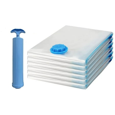 6 Pack Jumbo Vacuum Storage Bags, Plastic Vacuum Seal Storage Bags with Pump, Space Saver ,for Clothes, Bedding, Comforter, Blanket, 40” X 32”