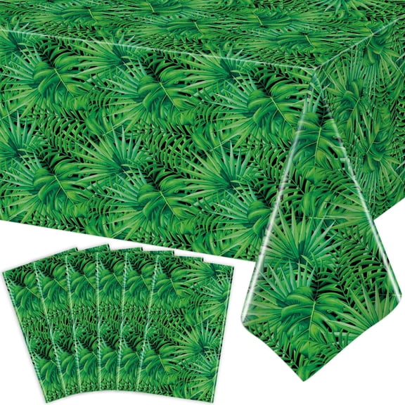 6 Pack Jungle Tablecloths Hawaiian Luau Tropical Palm Leaves Table Cloth Safari Theme Tablecloth Aloha Table Covers Safari Jungle Party Decorations Party Supplies 86 x 51 Inch (6)