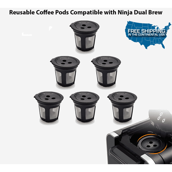 6 Pack K-Cups Pods Coffee Reusable for Ninja Dual-Brew Coffee Maker Filter Compatible Pro CFP200, CFP300, CFP301, CFP305 and CFP305