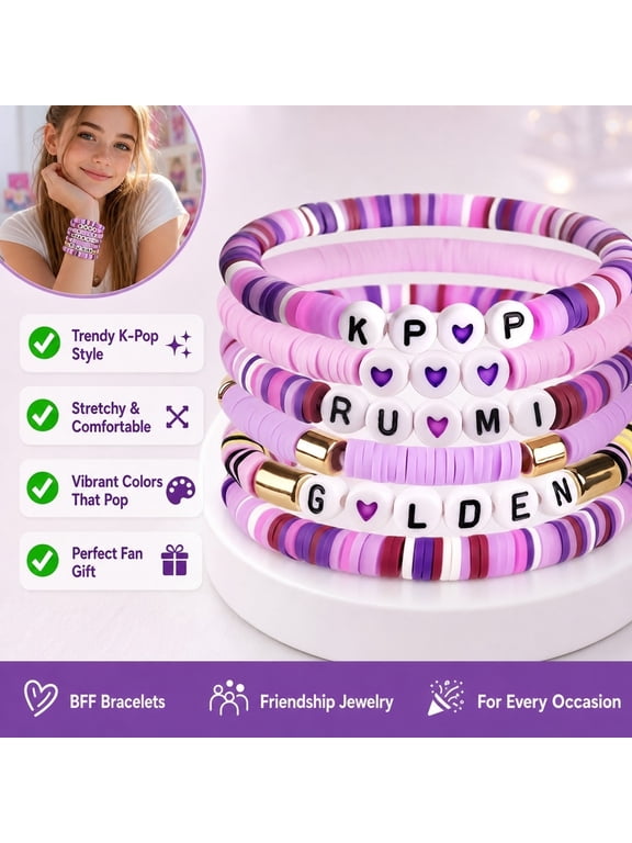 6 Pack K-Pop Friendship Bracelet Set, Handmade Clay Bead Party Favor Bracelets for BFF Birthday Gifts & Halloween