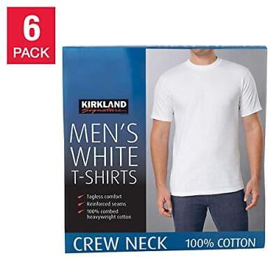 6 Pack KIRKLAND Signature Men's Crew Neck T-shirts / undershirts, White M