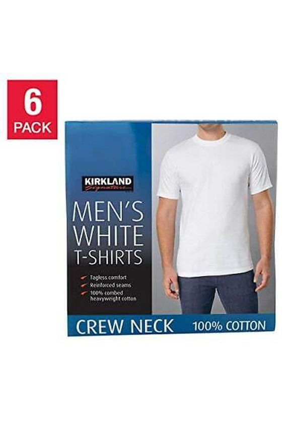 6 Pack KIRKLAND Signature Men's Crew Neck T-shirts / undershirts, White M