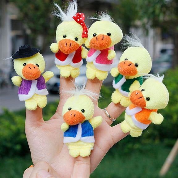 6 Pack Kawaii Yellow Duck Finger Puppets, Soft Cotton Plush Animal Hand Puppet Set, Storytelling Toy, Develop Sensory Skills, Toddler Educational Play Gift