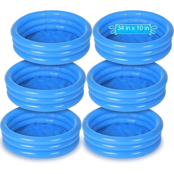 6 Pack Kiddie Pool for Toddler 34 x 10 Inch Inflatable Kids Swimming Pool Small Baby Blow up 3 Rings Round Baby Padding Ball Pond for Indoor and Outdoor Water Game Play Center(Lively Style)