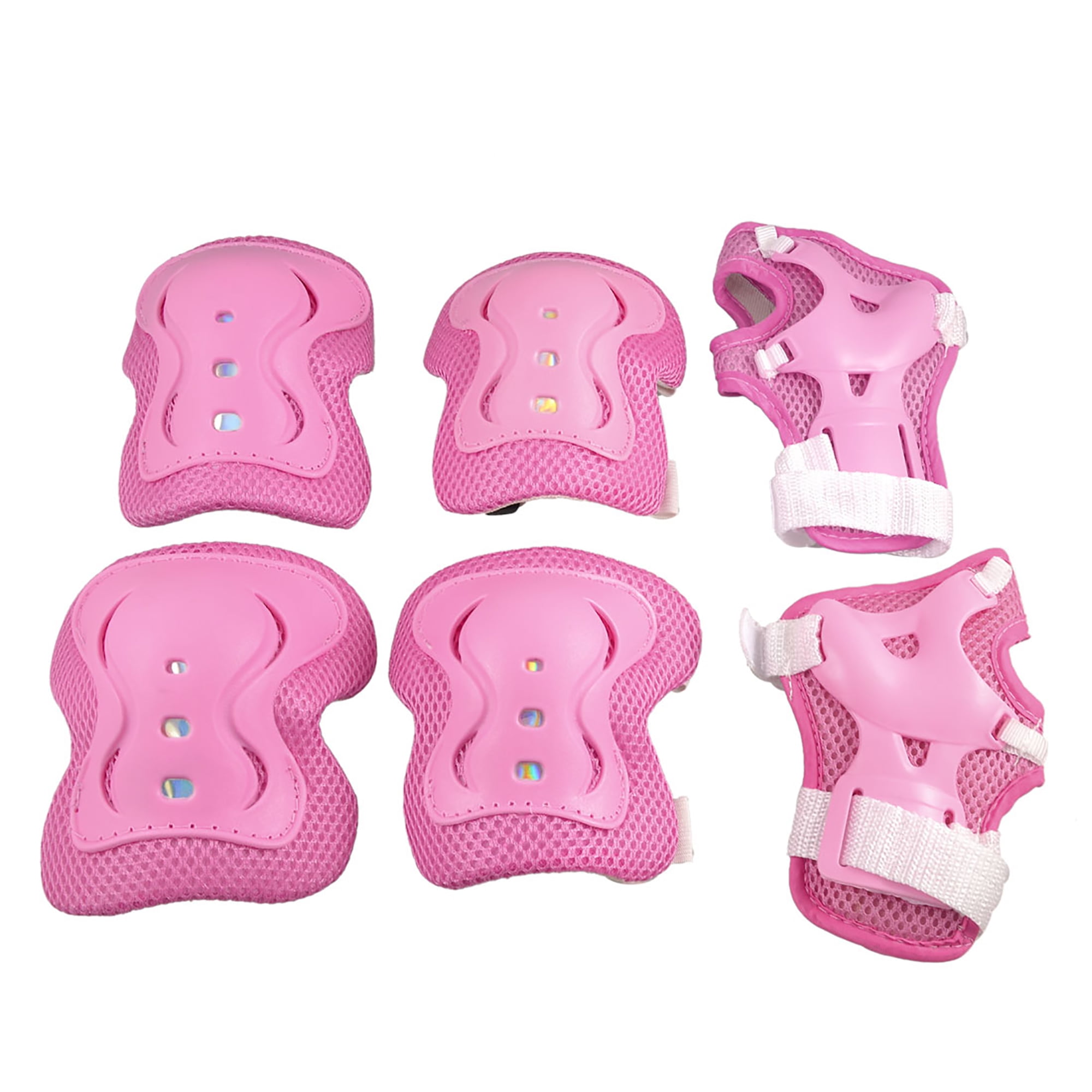 6-Pack Kids Cycling Roller Skating Plastic Wrist Elbow Knee Protector Pads Pink