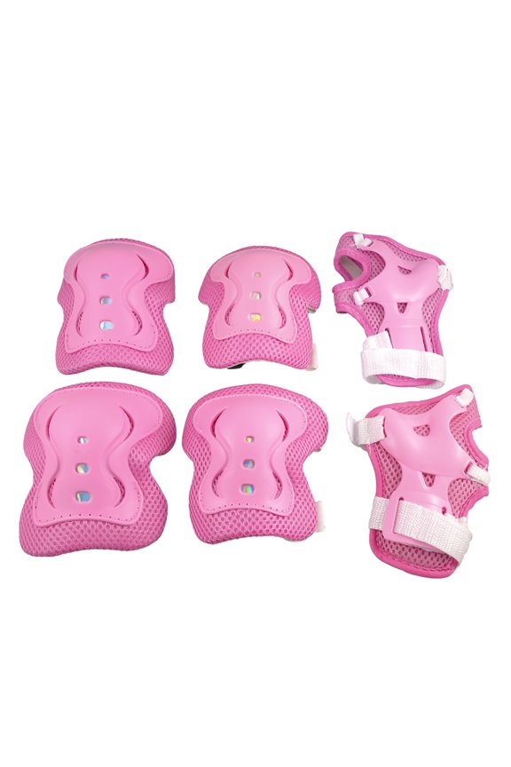 6-Pack Kids Cycling Roller Skating Plastic Wrist Elbow Knee Protector Pads Pink