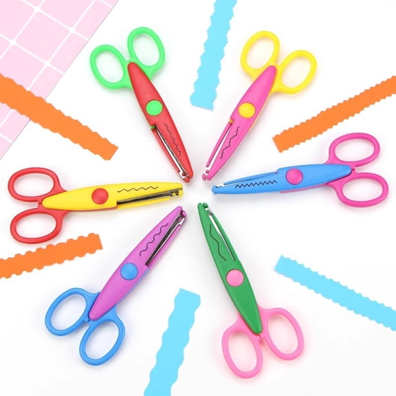 6 Pack Kids Decorative Craft Scissors Set, Colorful Wave Pattern Edge Safety Paper Cutting Shears, Portable Child Hand Scissors for School DIY Scrap Art Projects