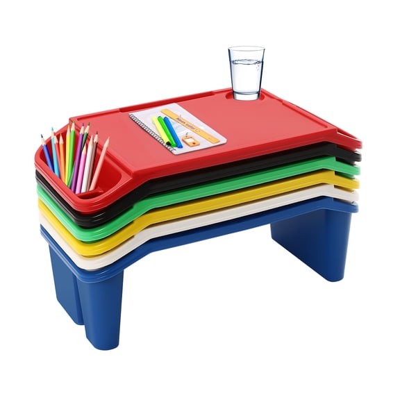 6 Pack Kids Lap Desk Tray with Storage Slots,Stackable Portable Lap Tray,Multicolor Kids Plastic Table,for Nursery,Reading,Doing Homework