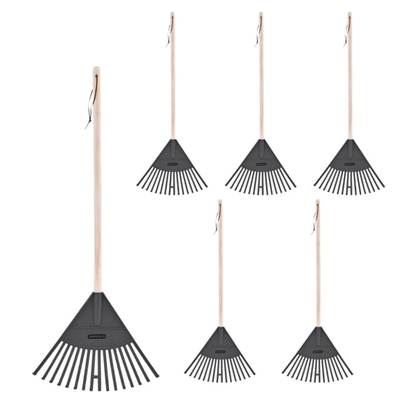 Superio Kids Leaf Rake, 34-Inch Lawn Rake with Hardwood Handle & Durable Plastic Head for Yard, Garden & Leaf Cleanup, Gray, 6 Pack