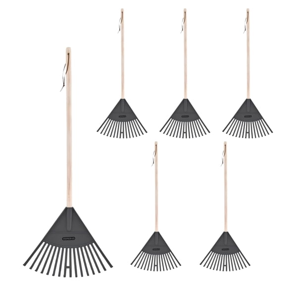 Superio Kids Leaf Rake, 34-Inch Lawn Rake with Hardwood Handle & Durable Plastic Head for Yard, Garden & Leaf Cleanup, Gray, 6 Pack