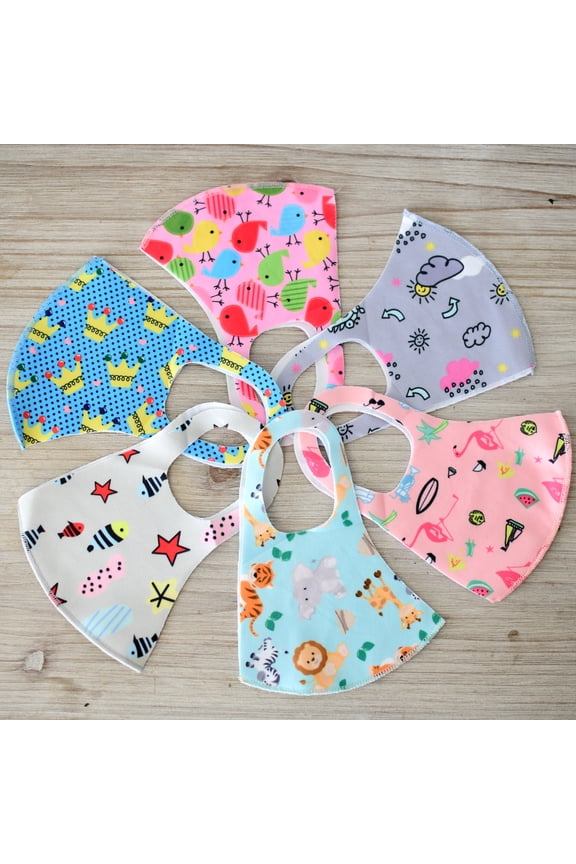 (6 Pack) Kids Reusable Face Masks Washable Polyester Blend Mask Covering For Children Ages 3 - 10 Mascaras