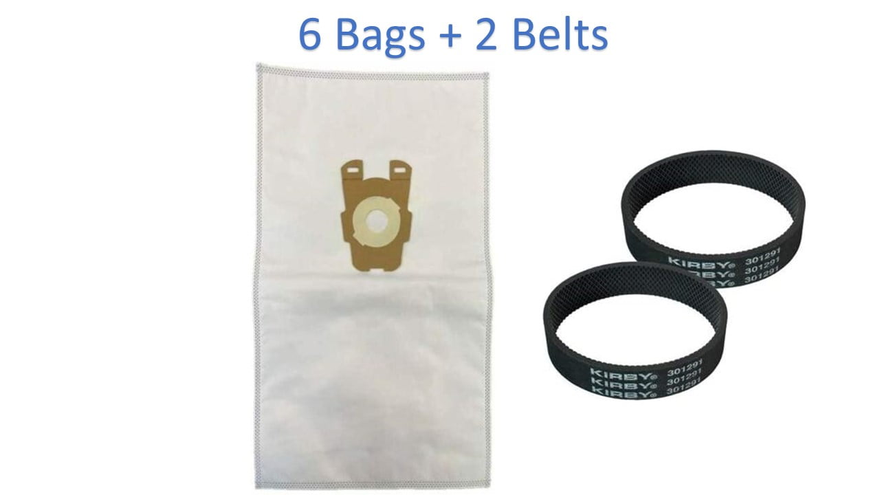 6 Pack Kirby Style F Bags 204811, 204814, 204808, Micron Magic + 2 Belts.  Fits Kirby Avalir, Sentria I, II, G10, G10D