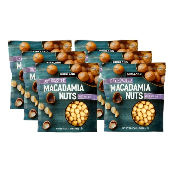 6 Pack | Kirkland Signature Dry Roasted Macadamia Nuts, 24 oz.
