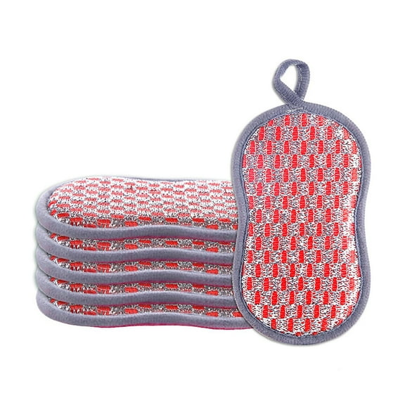 6-Pack Kitchen Dish Sponges Non-Scratch Double-Sided Soft Microfiber & Rough Scrubbers For Non-Stick Cookware, Countertops, and Dishes