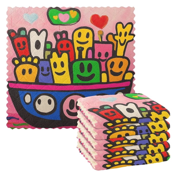 6 Pack Kitchen Dish Towels, 11 Inch x 11 Inch Reusable Cleaning Cloths for Washing Dishes Dish Cloths for Drying Dishes Cartoon Characters in Various