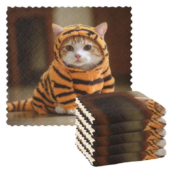 6 Pack Kitchen Dish Towels, 11 Inch x 11 Inch Reusable Cleaning Cloths for Washing Dishes Dish Cloths for Drying Dishes Cat in Leopard Print