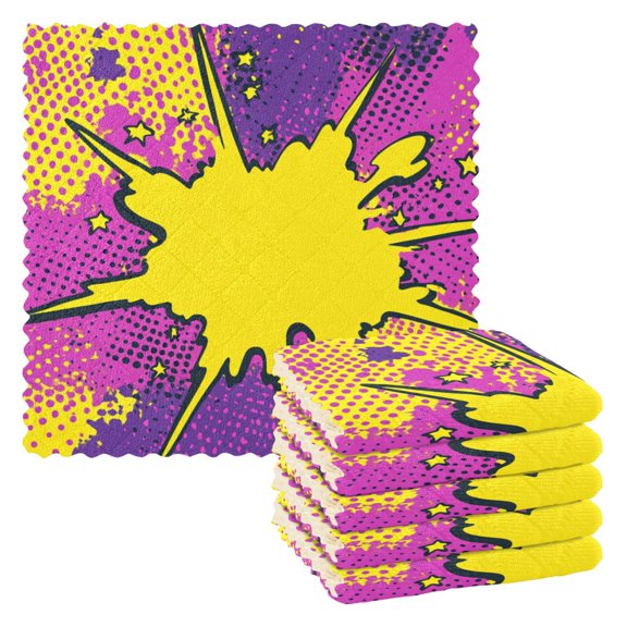 6 Pack Kitchen Dish Towels, 11 Inch x 11 Inch Reusable Cleaning Cloths for Washing Dishes Dish Cloths for Drying Dishes Comic Explosion Effect