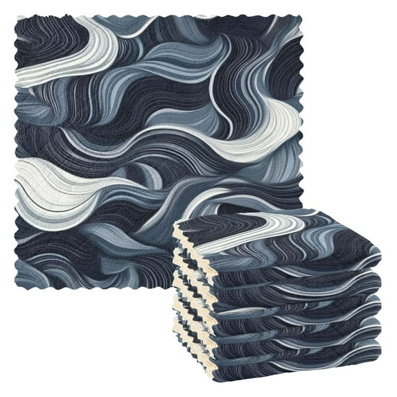 6 Pack Kitchen Dish Towels, 11 Inch x 11 Inch Reusable Cleaning Cloths for Washing Dishes Dish Cloths for Drying Dishes Digital Waves Pattern