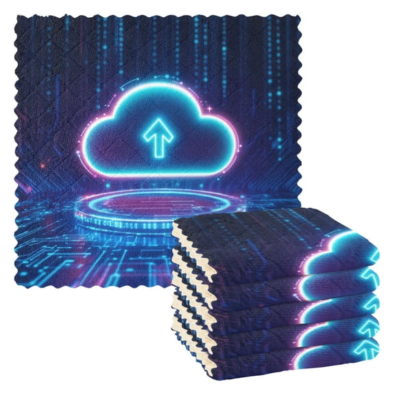 6 Pack Kitchen Dish Towels, 11 Inch x 11 Inch Reusable Cleaning Cloths for Washing Dishes Dish Cloths for Drying Dishes Glowing Cloud Icon