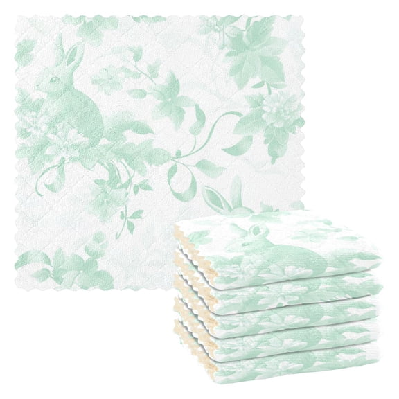 6 Pack Kitchen Dish Towels, 11 Inch x 11 Inch Reusable Cleaning Cloths for Washing Dishes Dish Cloths for Drying Dishes Mint Green Rabbits