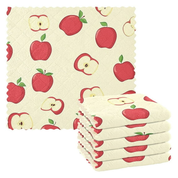 6 Pack Kitchen Dish Towels, 11 Inch x 11 Inch Reusable Cleaning Cloths for Washing Dishes Dish Cloths for Drying Dishes Red Apple Pattern