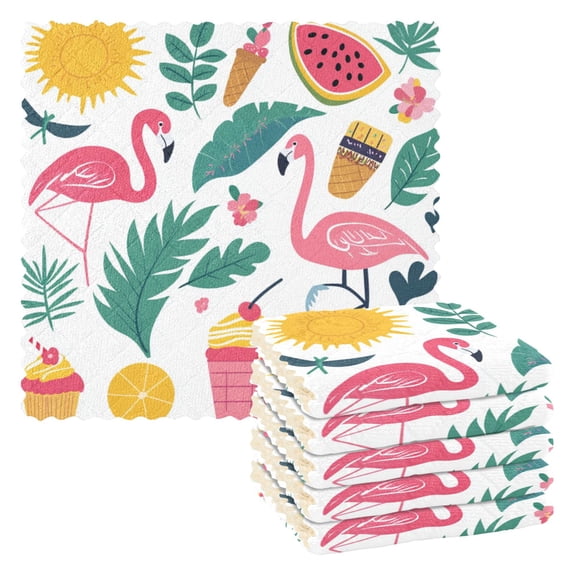 6 Pack Kitchen Dish Towels, 11 Inch x 11 Inch Reusable Cleaning Cloths for Washing Dishes Dish Cloths for Drying Dishes Tropical Elements Icon