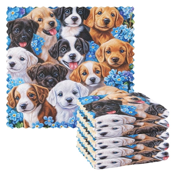 6 Pack Kitchen Dish Towels, 11 Inch x 11 Inch Reusable Cleaning Cloths for Washing Dishes Dish Cloths for Drying Dishes Various Breeds Dogs