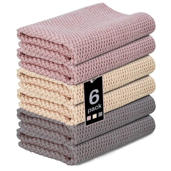 Soulgenix Cotton Dishcloth,  6 Pack Kitchen Towel Sets, Absorbent Kitchen Dish Cloth, Mixed Colors