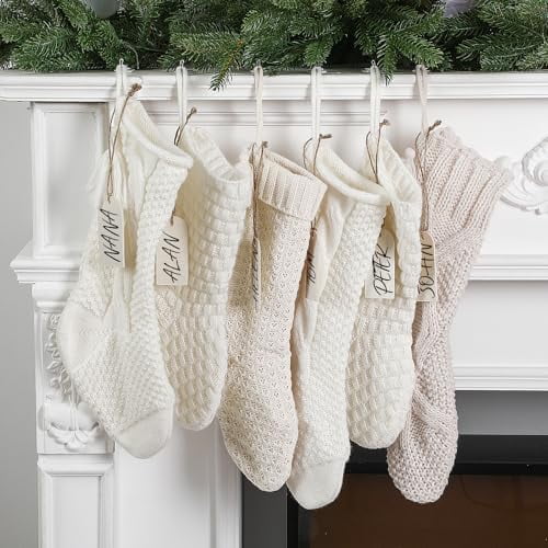 6 Pack Knit Christmas Stockings 18'' 15'' Cream White Cable Knitted Fireplace Hanging Ornaments Neutral Farmhouse Rustic Boho Xmas Stockings for Xmas Tree Fireplace$$Home Decor, Kitchen, & Other