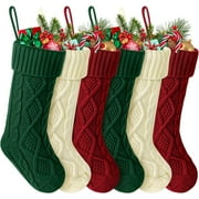 6 Pack Knit Christmas Stockings, 18" Cable Knitted Stocking Decorations Xmas Rustic Farmhouse Stocking for Family Holiday Season, Burgundy, Ivory White, Green