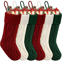COWIN 6 Pack Knit Christmas Stockings, 18" Cable Knitted Stocking Decorations Xmas Rustic Farmhouse for Family Holiday Season, Burgundy, Ivory White, Green