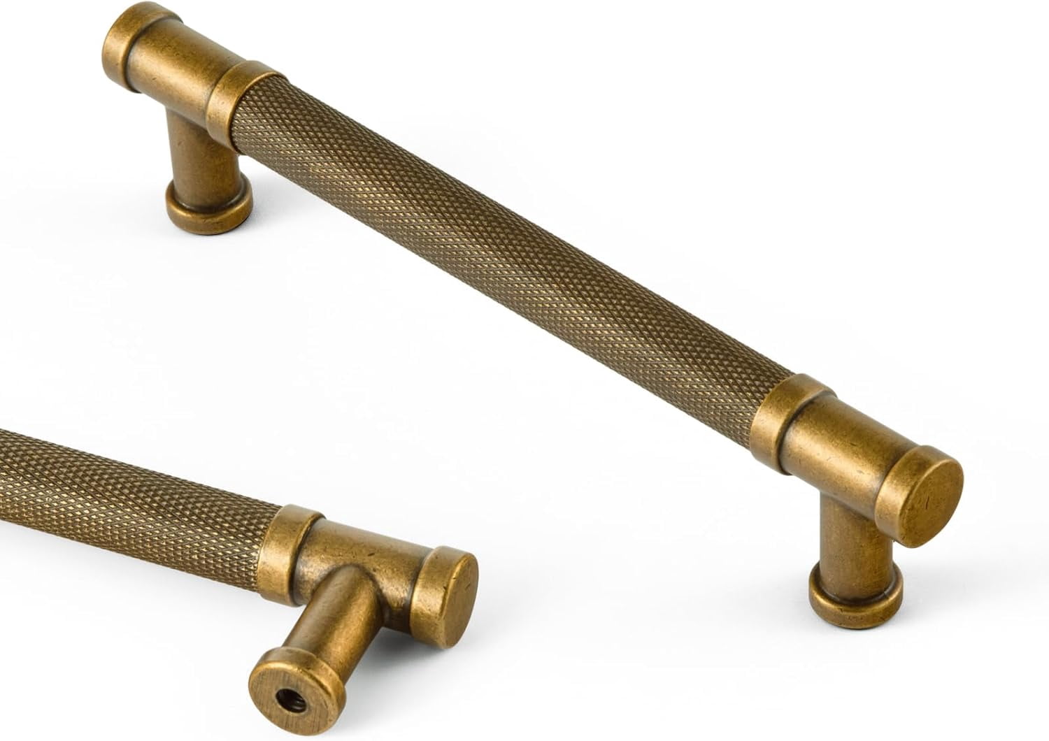 6 Pack Knurled Cabinet Pull Antique Brass Cabinet Pulls Handles, 5.04" c-c Vintage Brass Bar Drawer Pulls Kitchen Cabinet Hardware