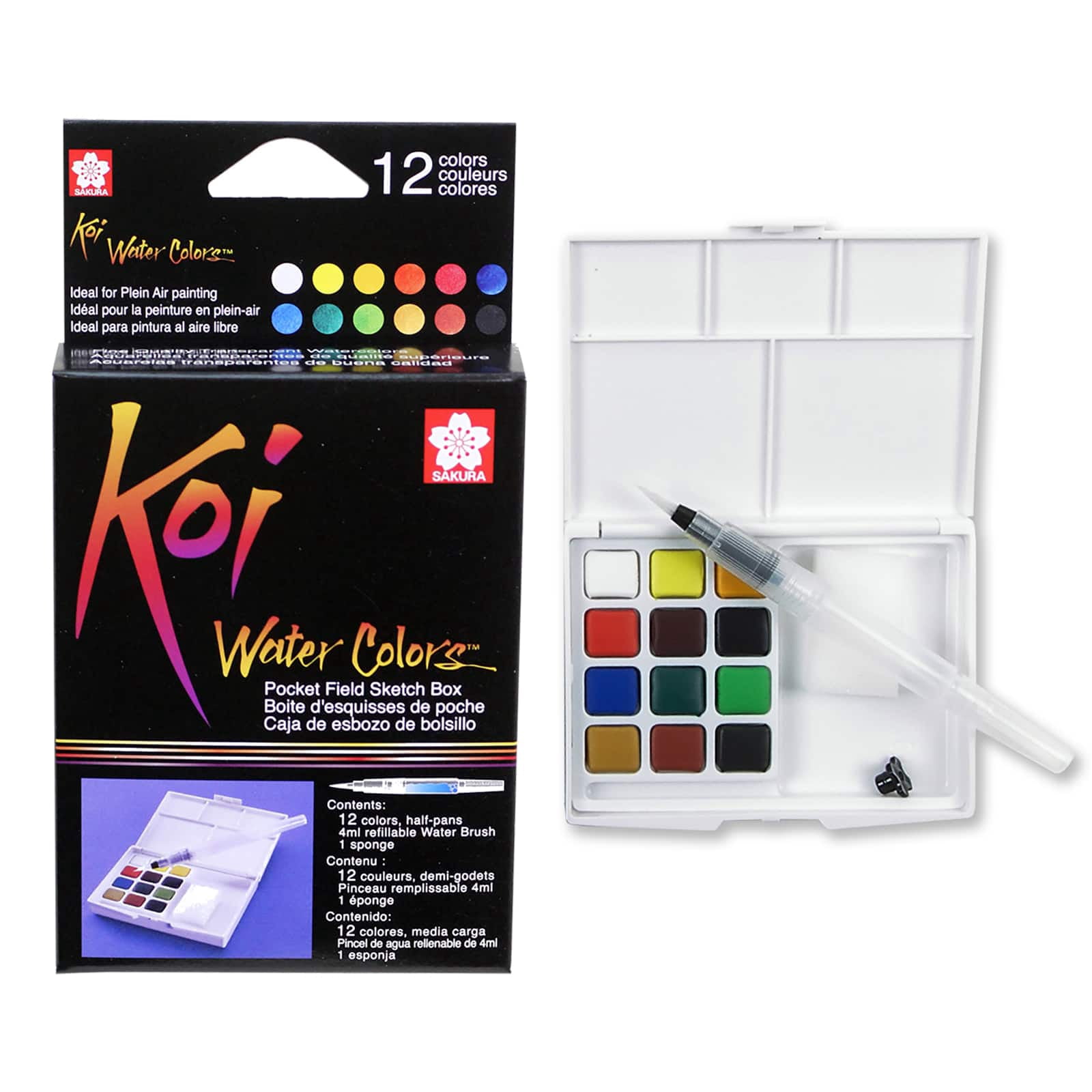 Koi Water Colors 12 Half Pan Pocket Field Sketch Box Set, 6 Pack
