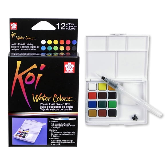 Koi Water Colors 12 Half Pan Pocket Field Sketch Box Set, 6 Pack