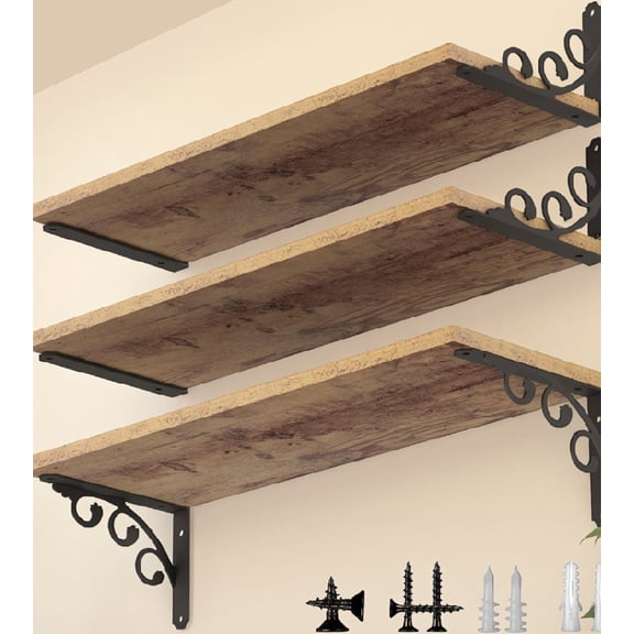 6 Pack L Shelf Brackets for 8"-10" Board, Heavy Duty Metal Floating Shelf Brackets, Brackets, Black
