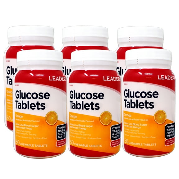 6 Pack - LEADER Glucose Tablets, Energy and Blood Sugar Support, Orange Flavor, 50 Chewable Tablets