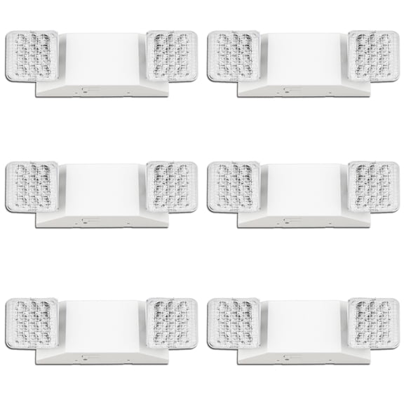 6 Pack LED Emergency Light with Battery Backup, Commercial Emergency Light Fixtures with Two Adjustable Head, 180Mins, Hardwired LED Emergency Exit Light for Home Office Restaurant