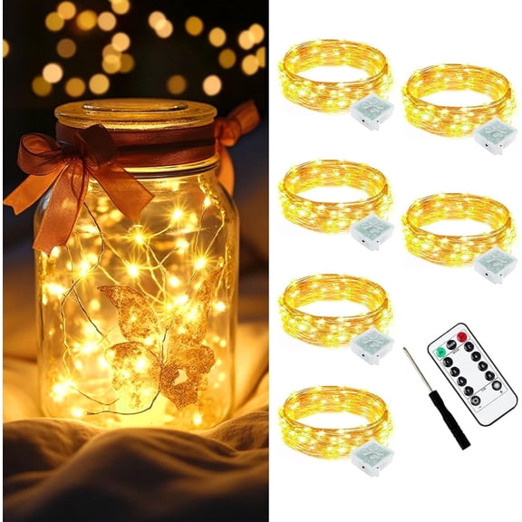 6 Pack LED Fairy Lights with Timer Battery Operated, Mini String Lights with Remote Waterproof 7ft 20 Led Firefly Starry Lighting for Wedding Party Bedroom Garden Christmas Decoration Warm White
