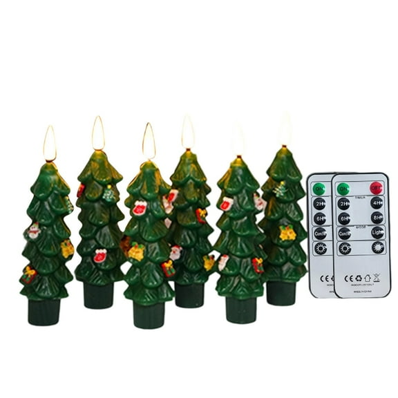 6 Pack LED Flameless Taper Candles with Remote & Timer - 5.1" Battery Operated Christmas Tree Candlesticks with 3D Flickering Flame - Real Wax Design for Holiday Decor