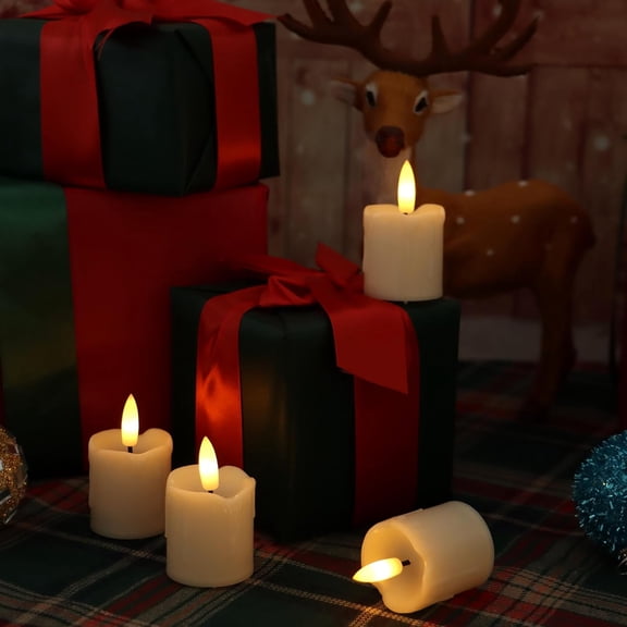 6 Pack LED Flameless Votives with Built-in Timer Realistic Black Wick Drips Battery Operated Electric Candle Set for Home Party Wedding Halloween Christmas Decorations 1.5 D x 2.6 H Batteries Incl.