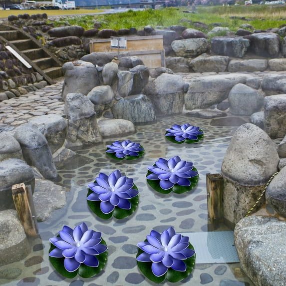 6-Pack LED Floating Water Sensing Lotus Night Lights for Pool, 6" Automatic Glowing Pond Lights for Garden Water Features Decor A