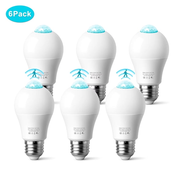 6Pack Motion Sensor Light Bulb, E26/A19 Dusk to Dawn Motion Detector LED Light Bulb, 12W (100W Equivalent) 1100LM for Outdoor/ Indoor, Porch, Hallway, Garage, Basement