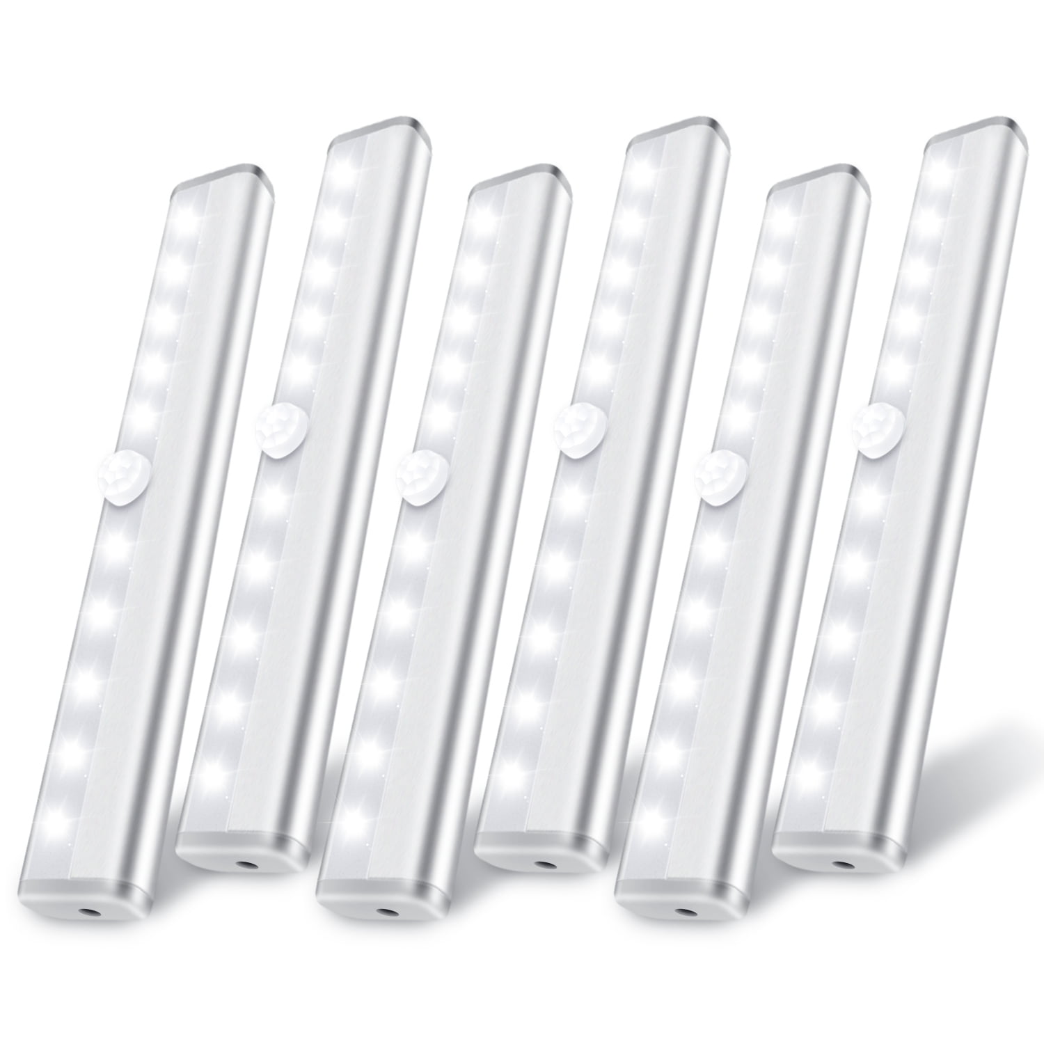 Silver LED Motion Sensor Night Light Bar, 6-Pack